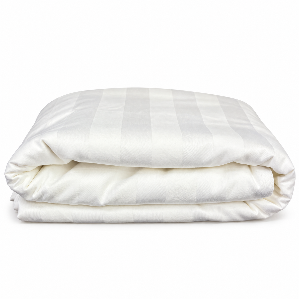 Classic White 320TC cotton duvet cover folded, showing the damask stripe